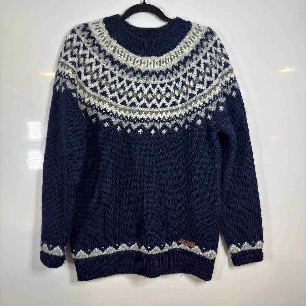 Icewear Fair Isle Merino Wool Astmar Sweater Mens Medium Charcoal Gray Sweater
